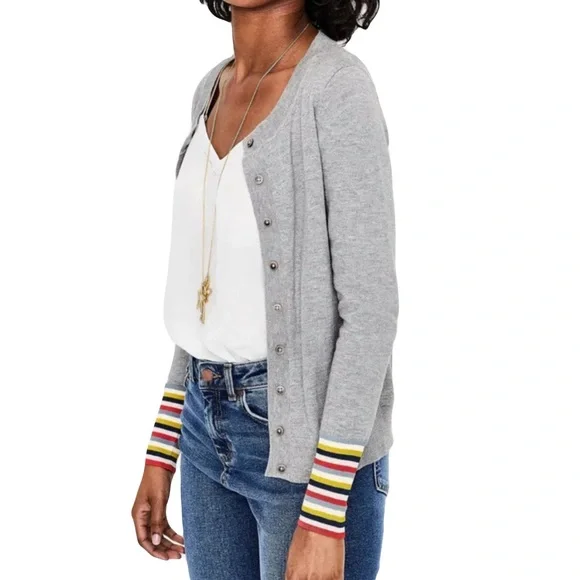 Boden Women’s Cassandra Cardigan Medium Grey with Bright Stripe Detail - Picture 4 of 12